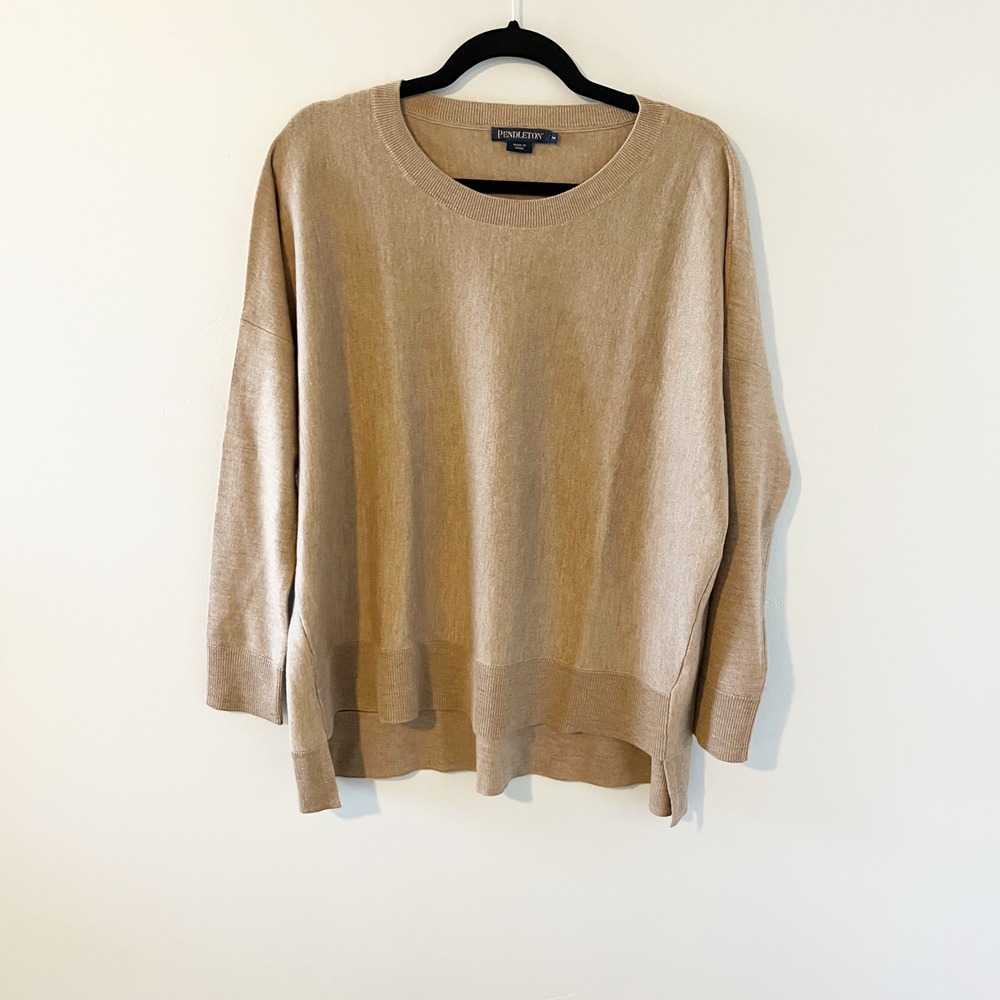 Pendleton merino wool tan brown relaxed sweater women's medium‎